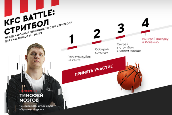 Международный чемпионат KFC по стритболу для участников 14 - 30 лет
